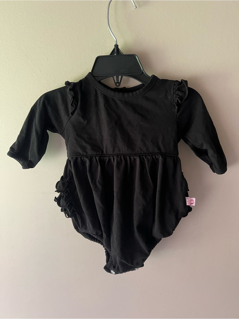 RuffleButts Black Infant Bodysuit with Logo